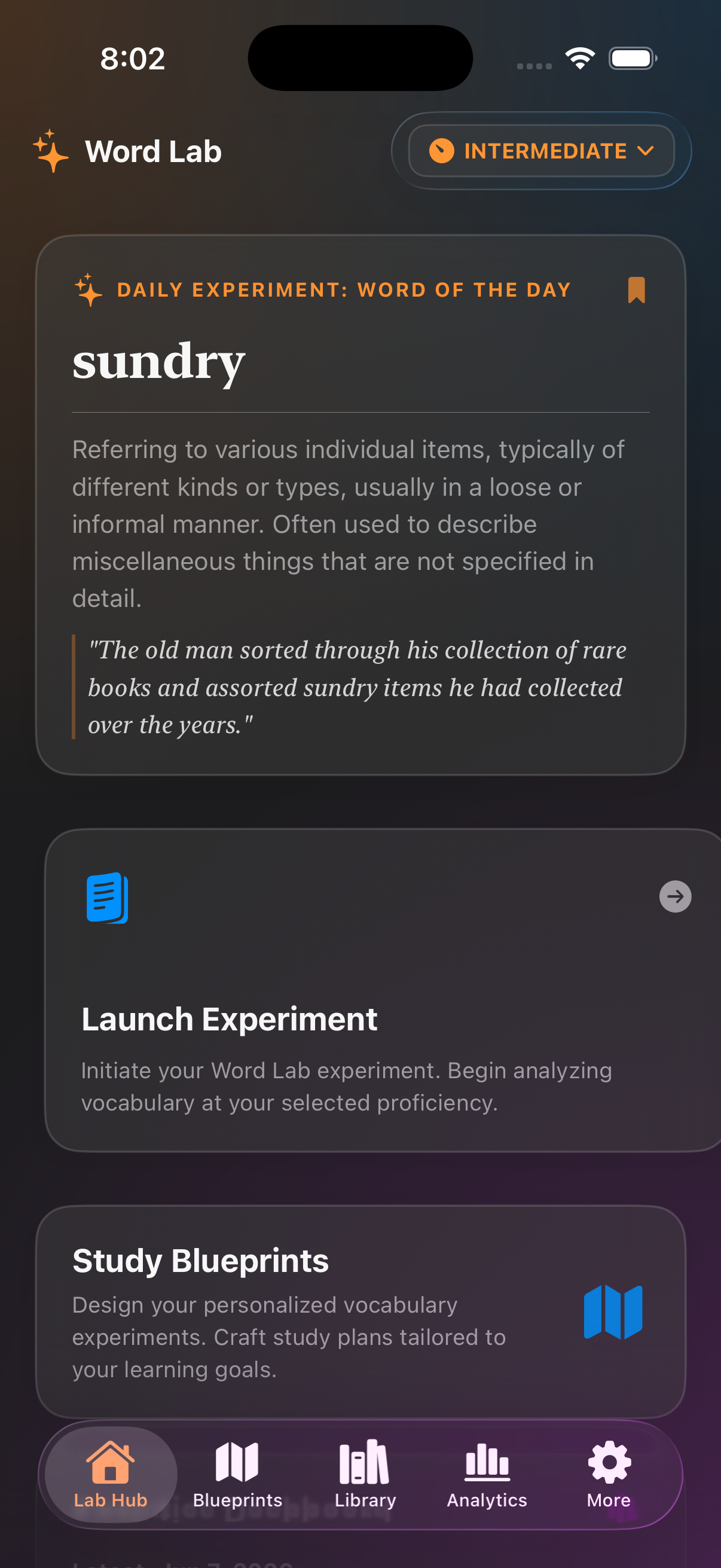 Word Lab Dashboard Screen