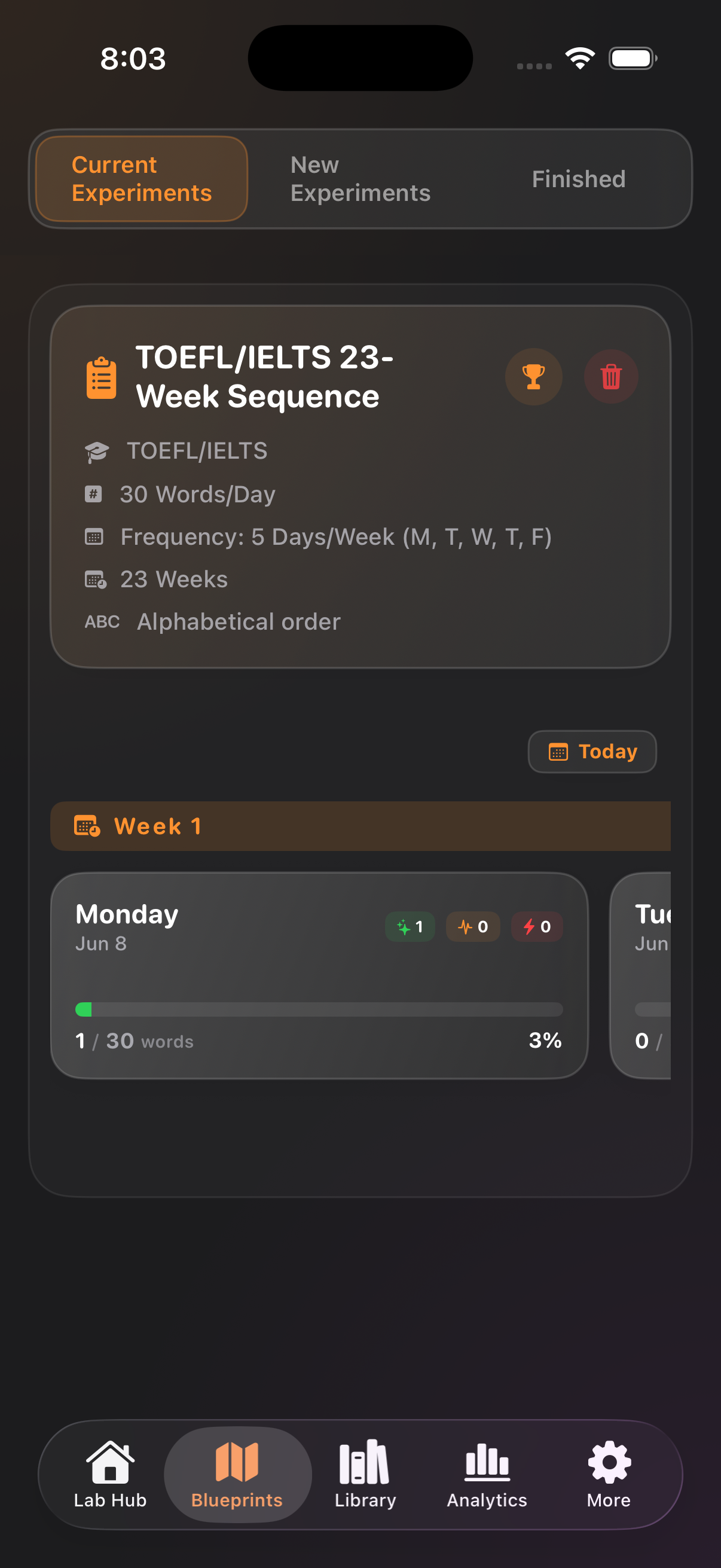 Word Lab Study Plan Screen