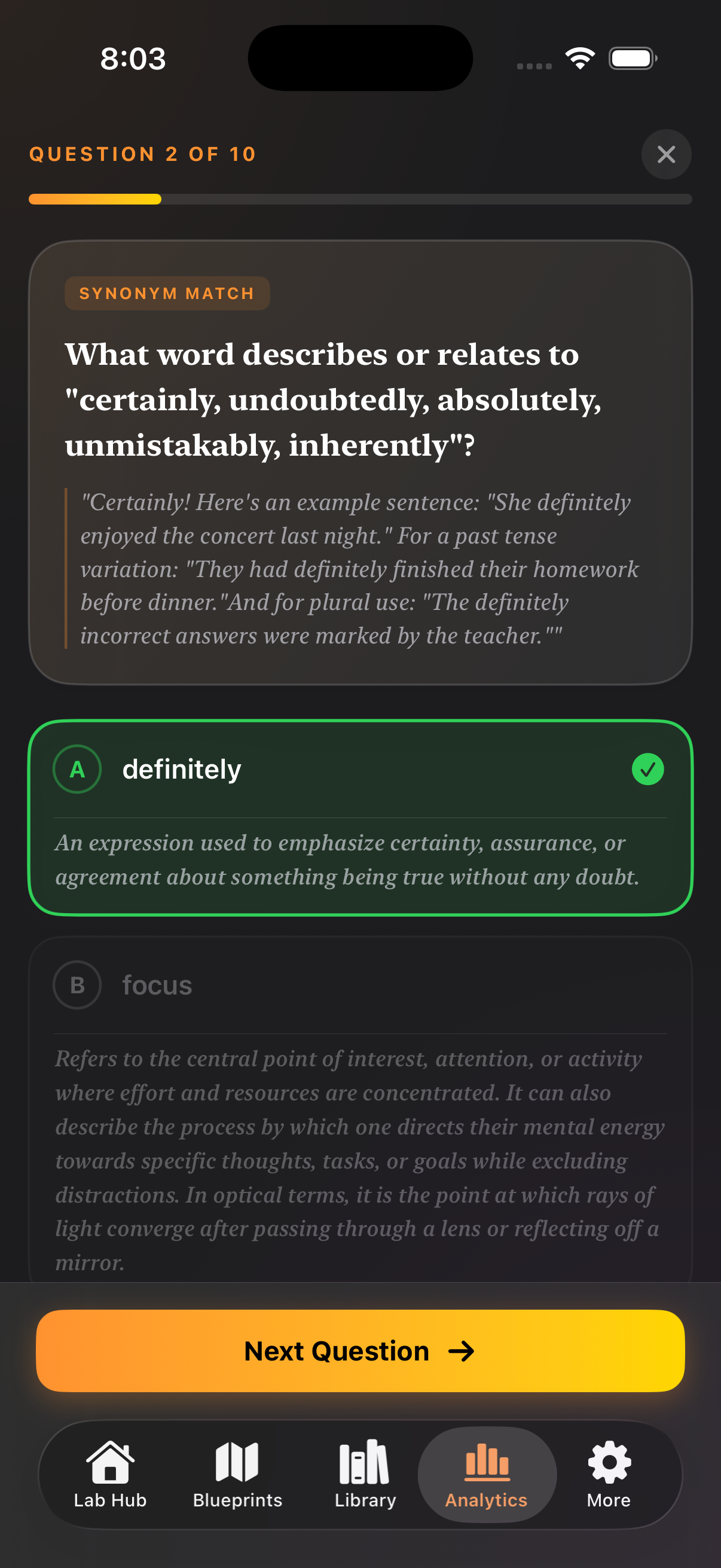 Word Lab Quiz Screen